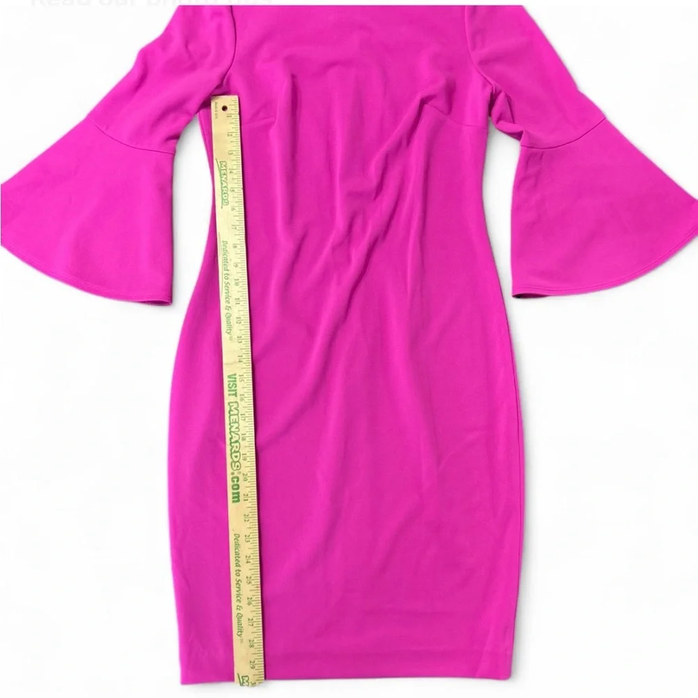 CALVIN KLEIN Fuchsia Long Sleeve Midi Dress 8,Back Zipper Round Neck NWT